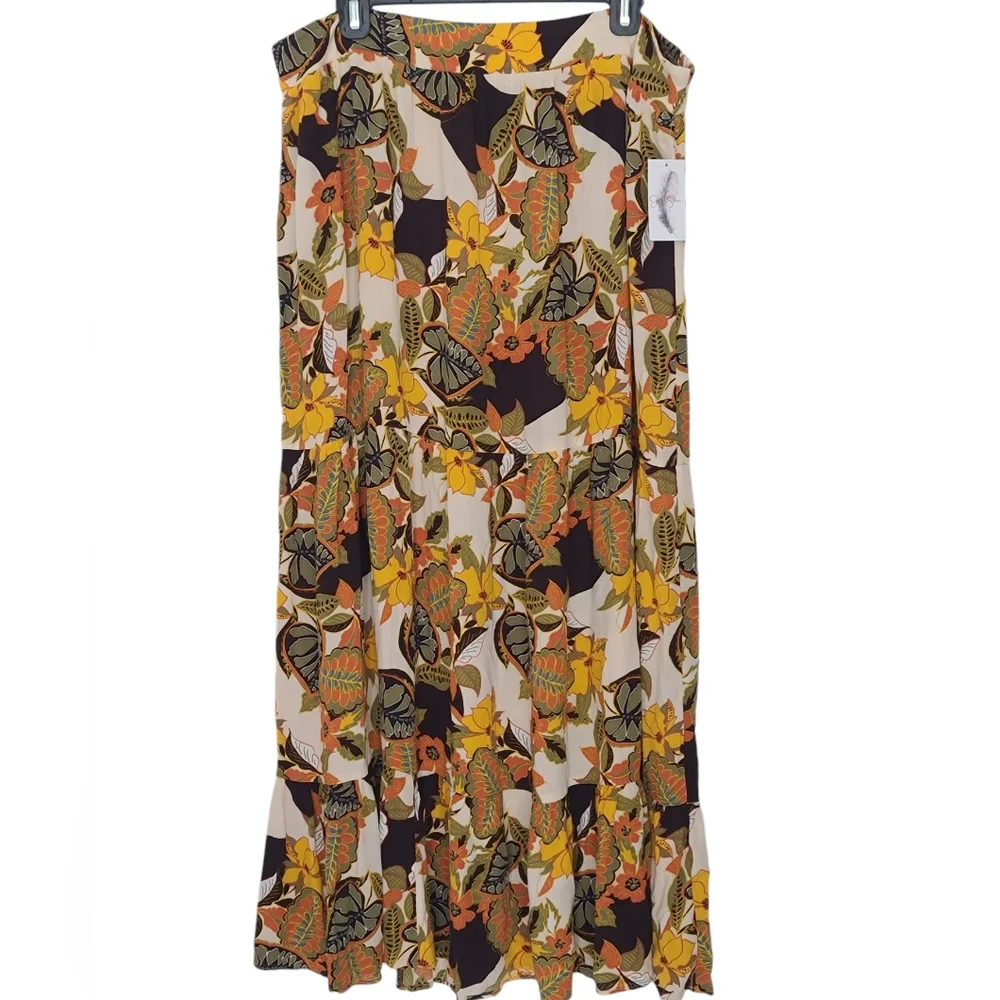 Jessica Simpson Gardenia Clover Field Floral Tiered Casual Skirt Viscose XL